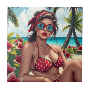 Carreau Bikini rouge, lunettes de soleil et femme de Banda