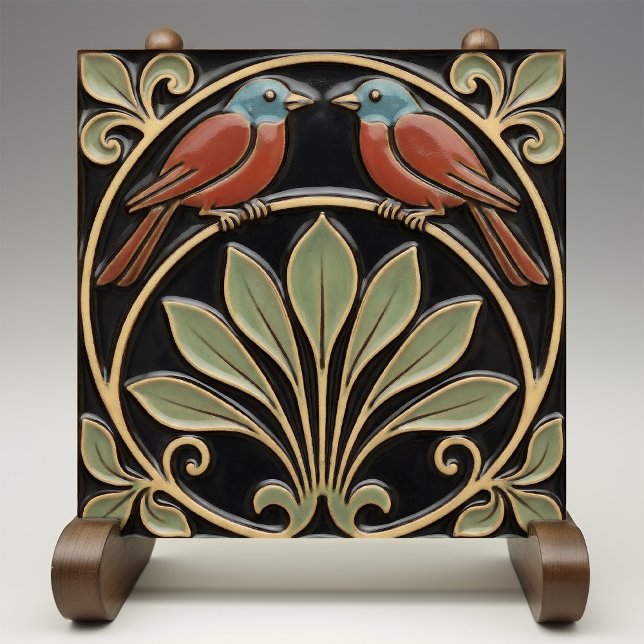 Carreau Bird on Flowers Art Deco Nouveau Faux Relief (Créateur téléchargé)