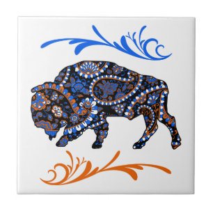 Carreau Bison de mosaïque bleu orange