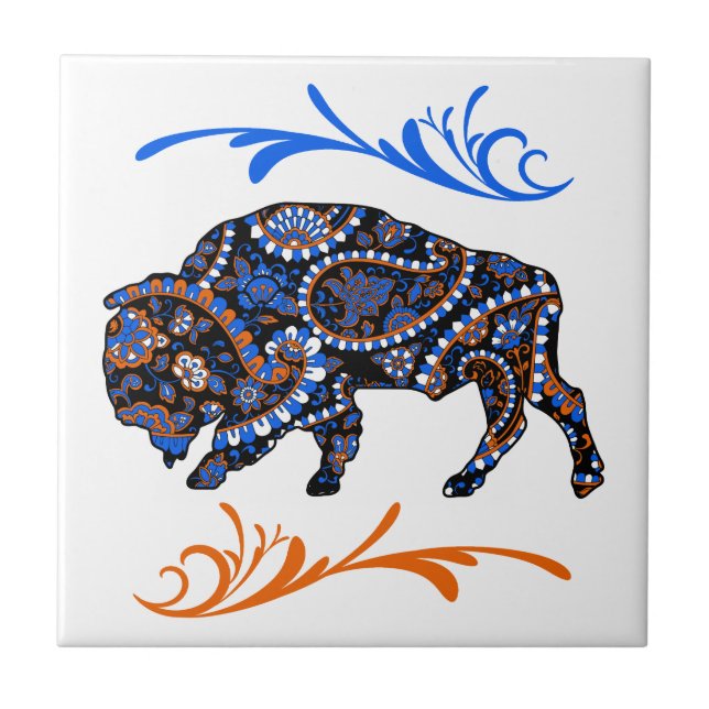 Carreau Bison de mosaïque bleu orange (Devant)