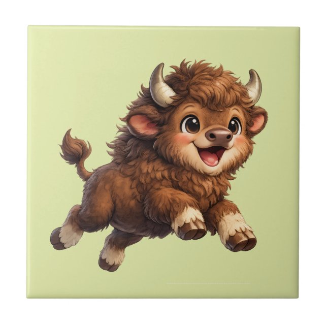 Carreau Bison Mignon aux Grands Yeux Cartoon de Faune Heur (Devant)