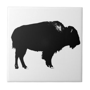 Carreau Bison noir et blanc Silhouette Pop Art