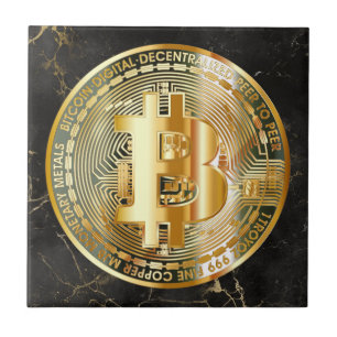 Carreau Bitcoin sur marbre noir élégant - Cryptomonnaie