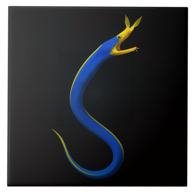 Carreau Black 4 Luxe Tile with Blue Ribbon Eel (Devant)