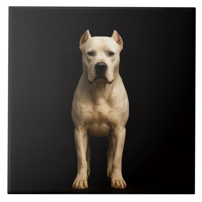 Carreau Black 4 Luxe Tile with Bold Dogo Argentino (Devant)