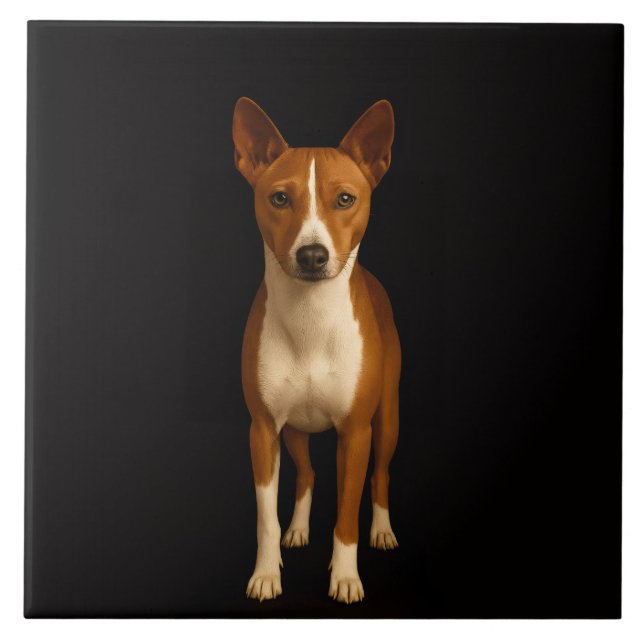 Carreau Black 4 Luxe Tile with Classy Basenji Dog (Devant)