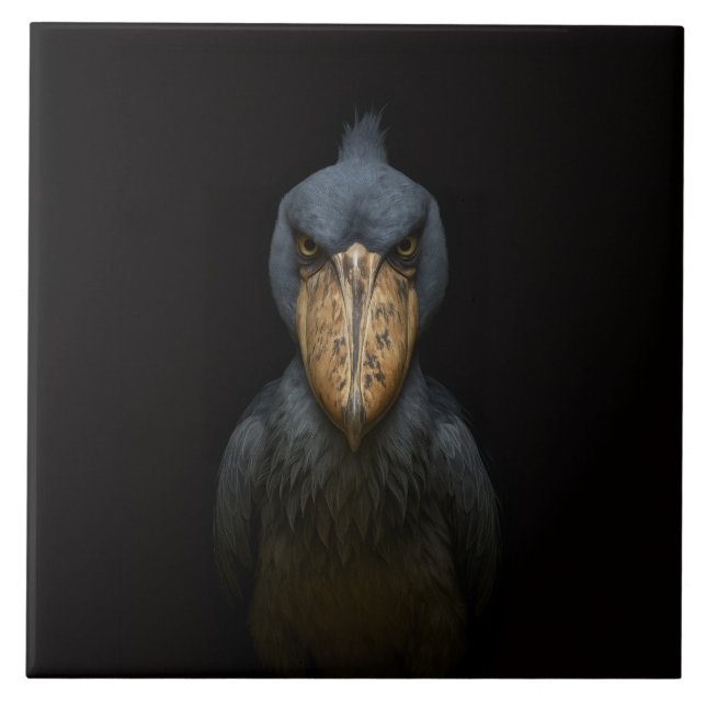 Carreau Black 4 Luxe Tile with Exotic Shoebill Bird (Devant)