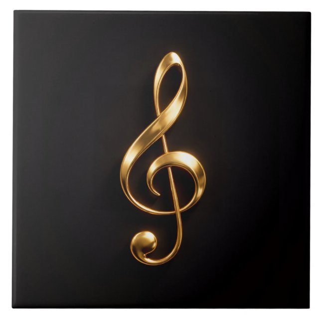 Carreau Black 4 Luxe Tile with Golden Treble Clef (Devant)