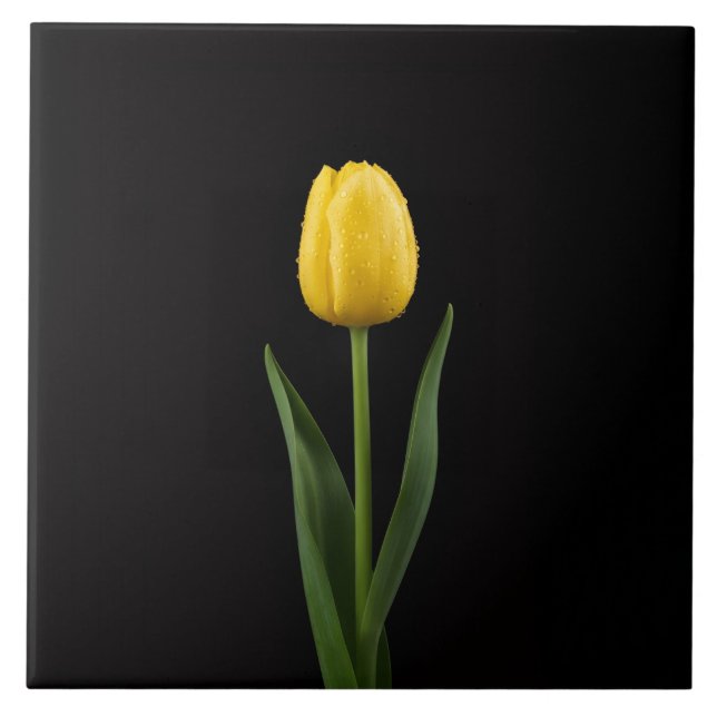 Carreau Black 4 Luxe Tile with Golden Yellow Tulip (Devant)