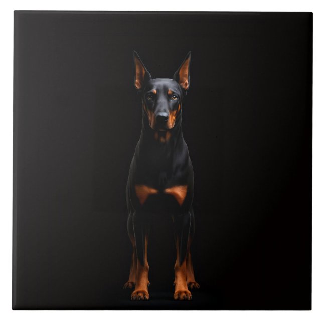 Carreau Black 4 Luxe Tile with Guardian Doberman (Devant)