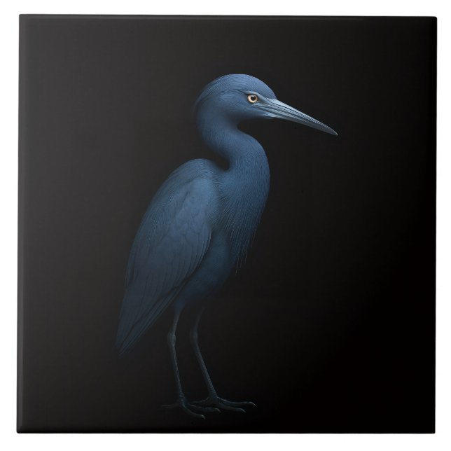 Carreau Black 4 Luxe Tile with Little Blue Heron (Devant)