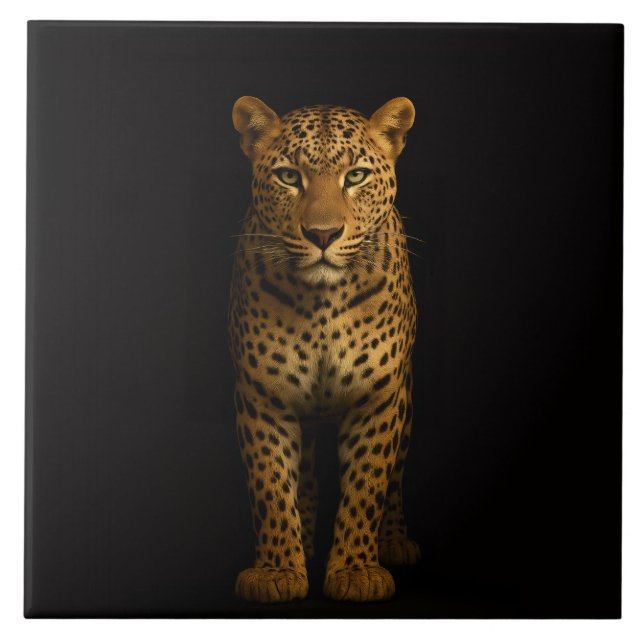 Carreau Black 4 Luxe Tile with Majestic Leopard (Devant)