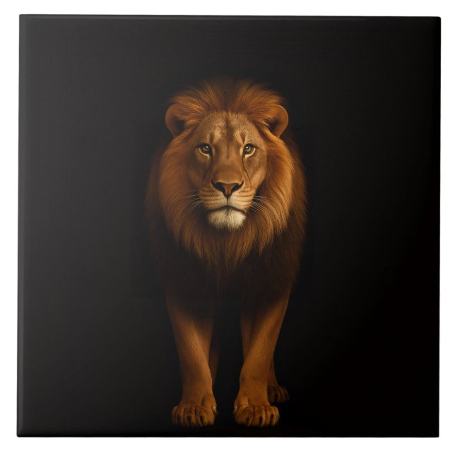 Carreau Black 4 Luxe Tile with Majestic Lion (Devant)