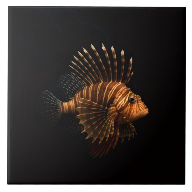 Carreau Black 4 Luxe Tile with Red Lionfish (Devant)