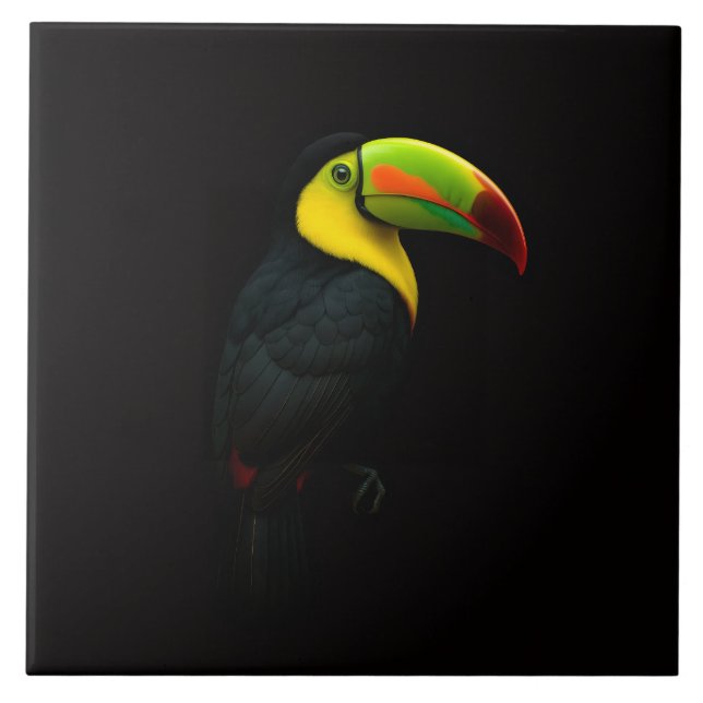 Carreau Black 4 Luxe Tile with tropical Keel Billed Tucan (Devant)