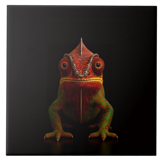 Carreau Black 4 Luxe Tile with tropical Panther Chameleon (Devant)