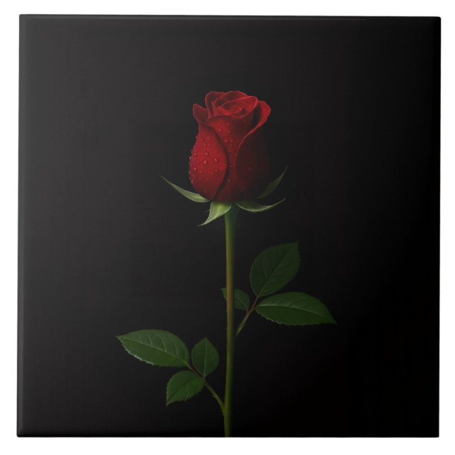 Carreau Black 4 Luxe Tile with Velvet Red Rose (Devant)