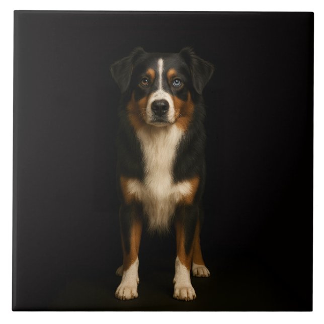 Carreau Black 4 Luxe Tile with Wise Australian Shepherd (Devant)