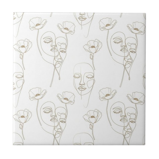 Carreau Black and White Vintage Floral Face Line Pattern 1 (Devant)
