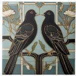 Carreau Black Bird Art Nouveau Bird pigeons de colombe Art<br><div class="desc">oiseaux de colombe Art nouveau, art déco vintage antique, élégant oiseau sombre glamour, classique crème or bleu, animaux de pigeon sauvage, tableau traditionnel rétro des années 1920, carreaux en céramique des années 20, colombes bleu clair blanc, beaux oiseaux de luxe dans la nature, halloween oiseaux noirs pigeons</div>
