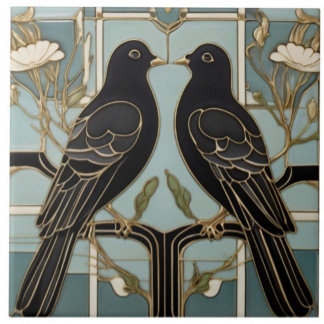Carreau Black Bird Art Nouveau Bird pigeons de colombe Art