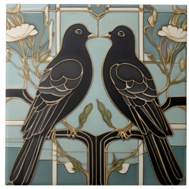 Carreau Black Bird Art Nouveau Bird pigeons de colombe Art (Créateur téléchargé)