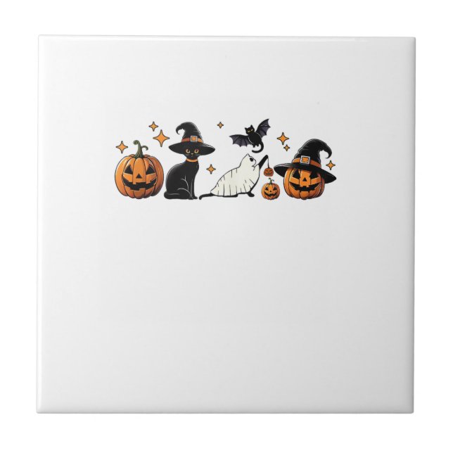 Carreau Black Cat Halloween Pumpkin Boo Ghost Witch Spooky (Devant)
