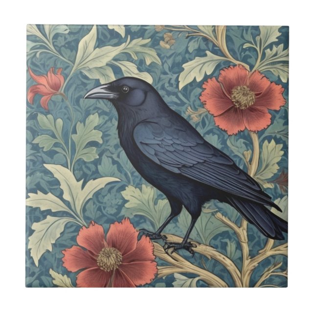 Carreau Black Crow Bird style William Morris Face gauche (Devant)