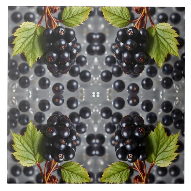 Carreau Black Currants Berries & Green Leaf Pattern (Devant)