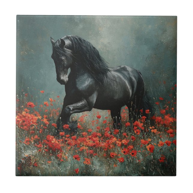 Carreau Black Friesian Stallion Red Poppies (Devant)