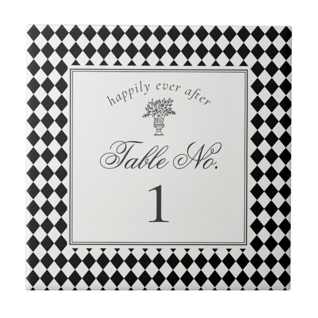 Carreau Black Harlequin Checkered Wedding Table Number (Devant)