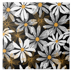 Carreau Black Jaune moderne marguerite Floral Abstrait Mot