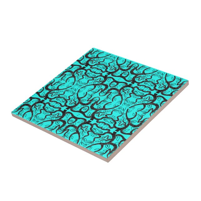 Carreau Black & Turquoise Art - Personnalisable - Ajouter  (Côté)