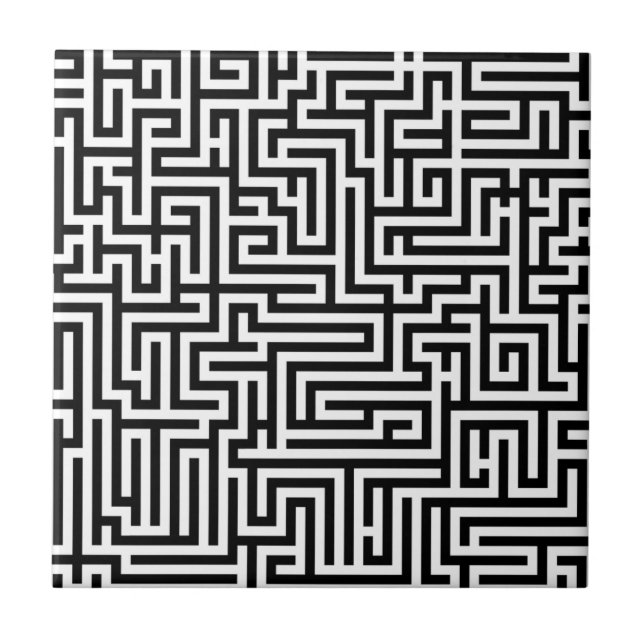 Carreau Black & White Labyrinth Maze Pattern (Devant)