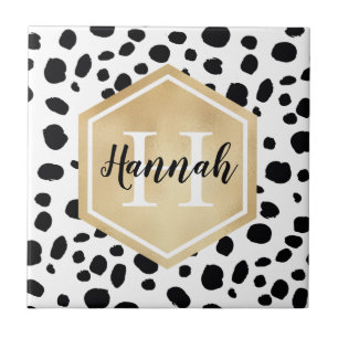 Carreau Black White Spots Motif Gold Monogramme