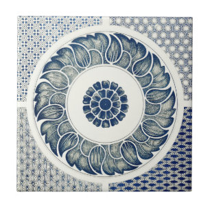 Carreau Blanc bleu Floral chinois rond