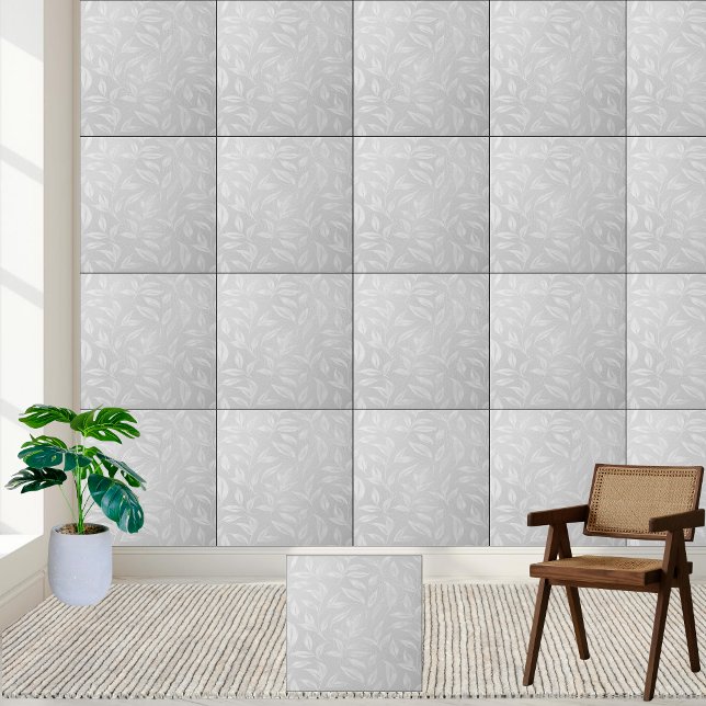 Carreau Blanc Botanique Frosted Leaf Design (White Botanical Frosted Leaf Design Ceramic Tile)