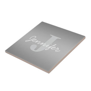 Carreau Blanc Cursive & Monogramme Gris Couleurs Modifia