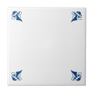 Carreau Blanc Delft Bleu et Blanc Fleur de Lis Corners