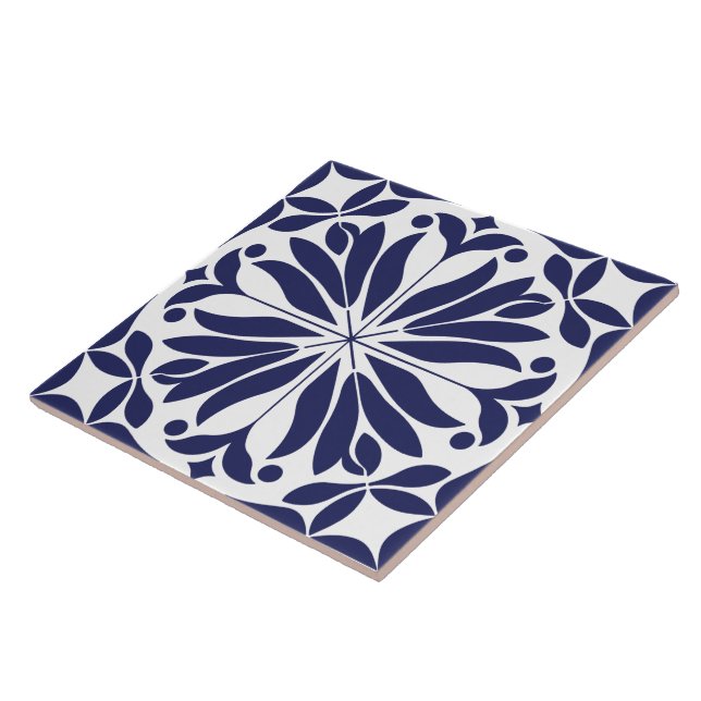 Carreau Blanc et bleu Géométrique floral abstrait (Côté)