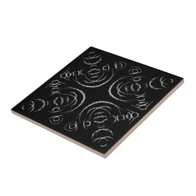 Carreau Blanc Gris Sur Noir Motif Liés Abstrait    (Côté)