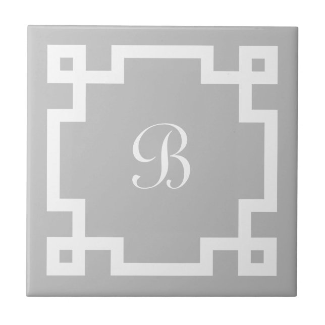 Carreau Blanc Monogrammé Bordure Clé Grecque Grise Prépa (Devant)
