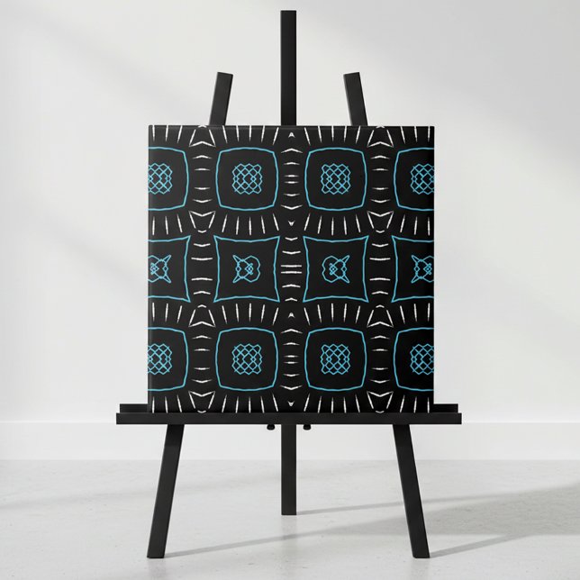 Carreau Blanc noir et Turquoise Motif géométrique moderne (Créateur téléchargé)