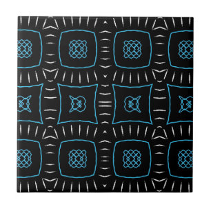 Carreau Blanc noir et Turquoise Motif géométrique moderne