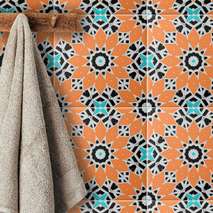 Carreau Blanc noir Turquoise Marocain Motifs géométriques