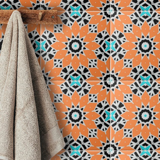 Carreau Blanc noir Turquoise Marocain Motifs géométriques (Créateur téléchargé)
