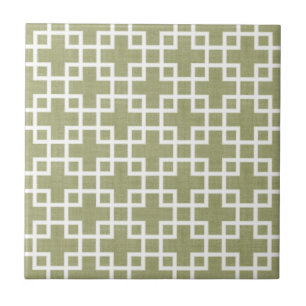 Carreau Blanc Retro Chic Carré Motif Sur Olive Green