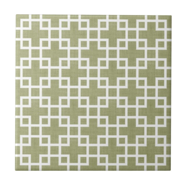 Carreau Blanc Retro Chic Carré Motif Sur Olive Green (Devant)