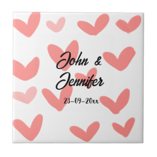 Carreau blanc simple style de texte mariage rouge coeur