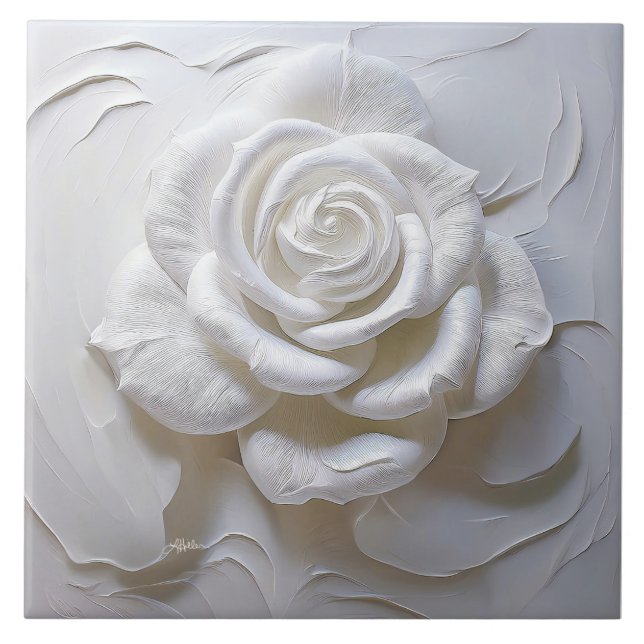 Carreau Blanc sur Blanc - Rose Sculptée (Devant)